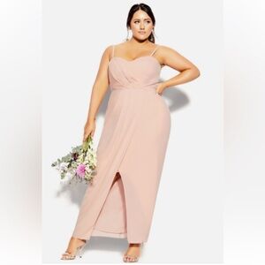 City Chic Maxi Dress Womens XL 22W Pink‎ Sweet Drape Pleated NEW Wedding